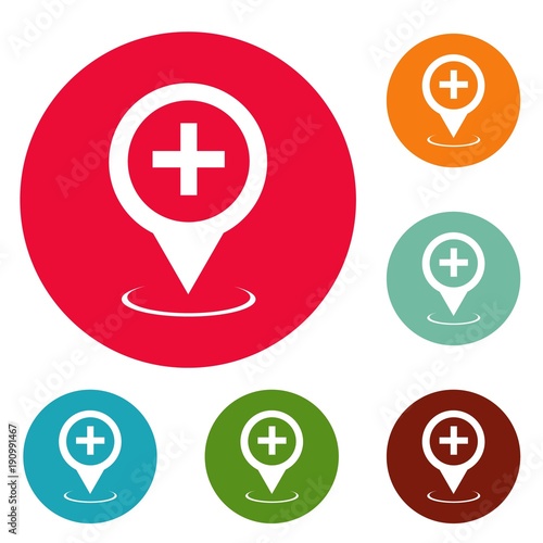 Hospital map pointer icons circle set vector isolated on white background