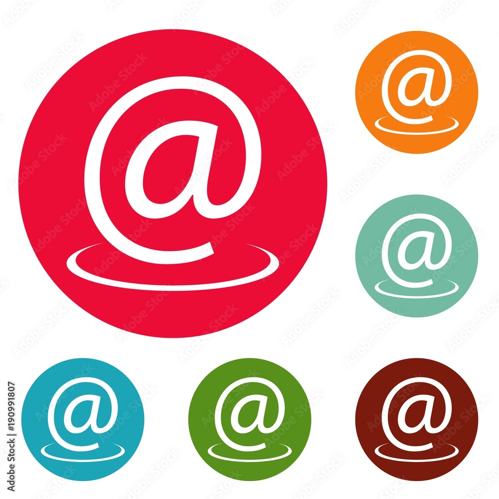 Email address icons circle set vector isolated on white background Email address icons circle set vector isolated on white background