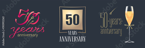 50 years anniversary vector icon, logo set