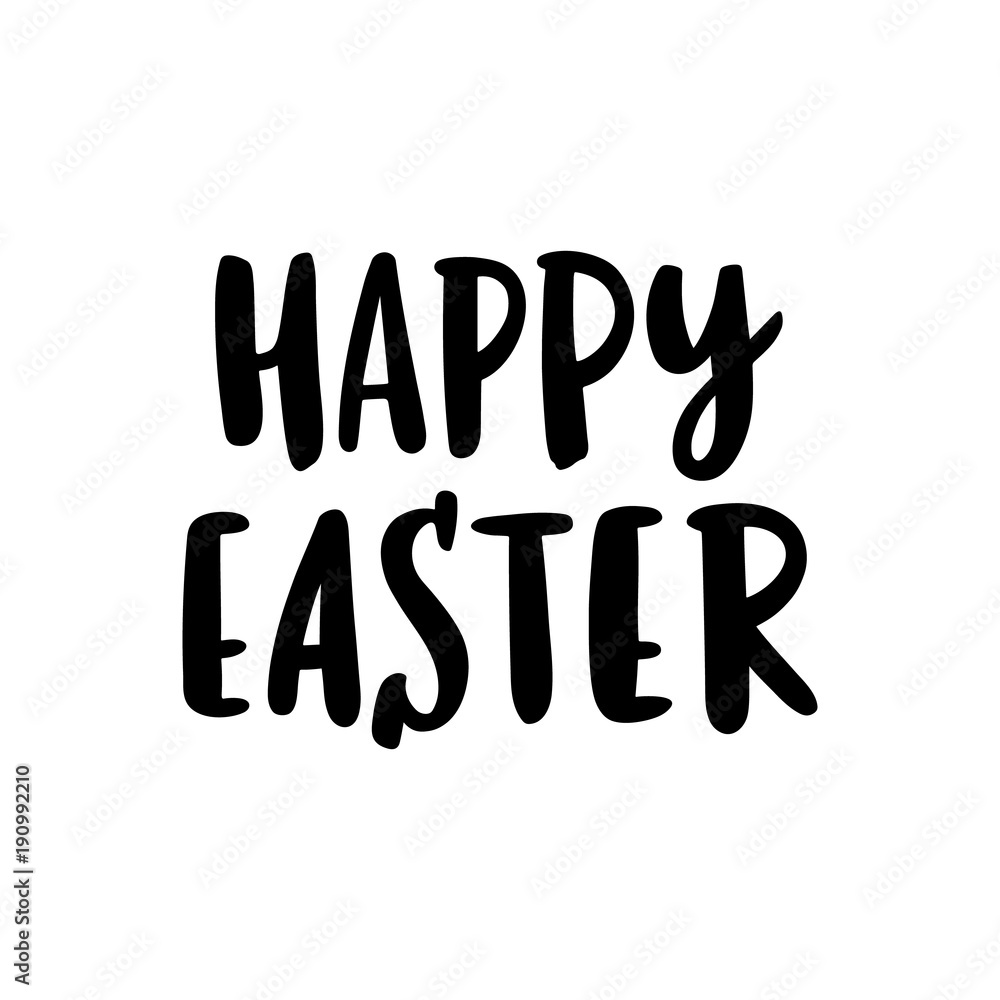 Inscription: Happy Easter, hand-drawing of ink on a white background. It can be used for card, mug, brochures, poster, template etc.