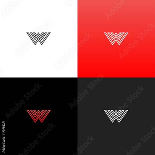 Logo W with lines. Linear logo of the letter w for companies and brands with a red gradient. Set of minimalistic monogram design.