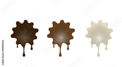 Chocolate set desserts in the form of blots. Dark, milk, white. Vector illustration.