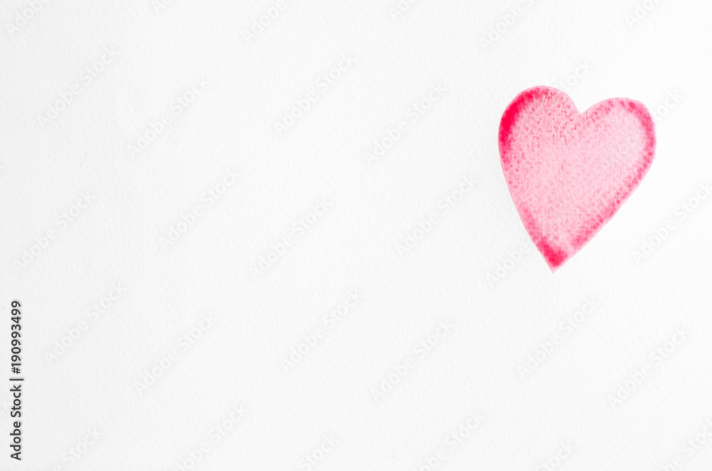 Hand drawn Illustration of red watercolor heart with brush ,White background free space at left side for text and LOGO or your brand