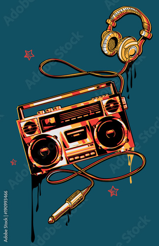 Graffiti boom box and headphones 