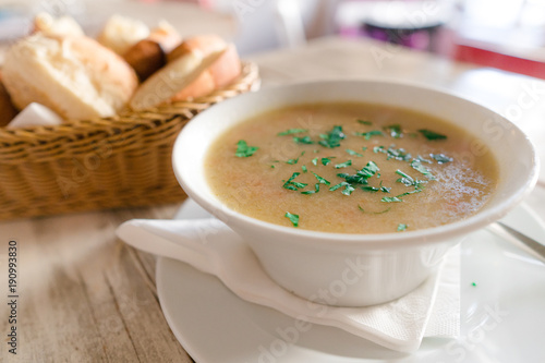 Delicious creamy  soup on a chic table set up