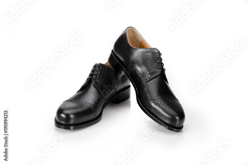 men's shoes leather expensive elegant new shiny production industry objects fashion laces sole heels white background isolate 