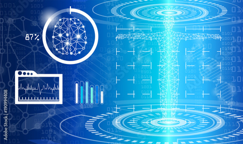 abstract background technology concept in blue light,brain and human body heal ,technology modern medical science in future and global international medical with tests analysis clone DNA human