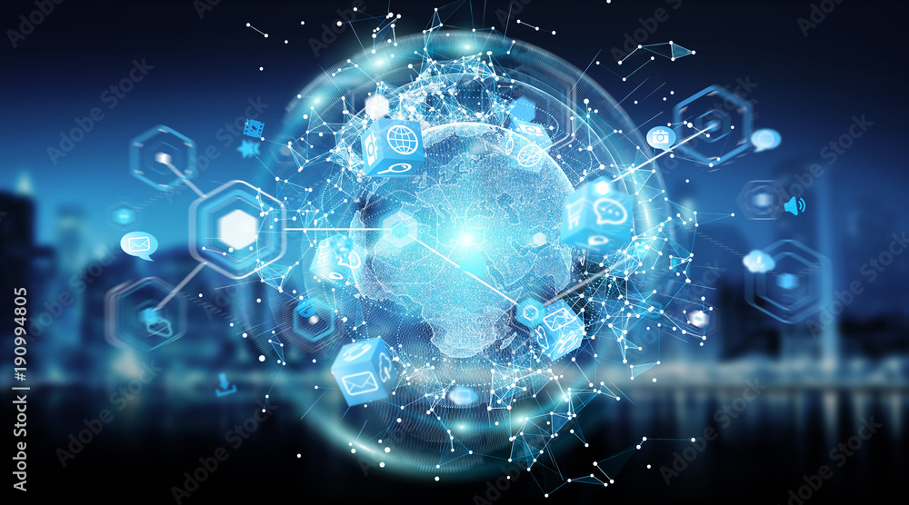 custom made wallpaper toronto digitalConnections system global world view 3D rendering