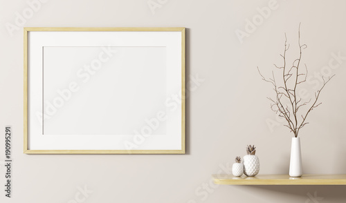 Shelf and frame 3d rendering