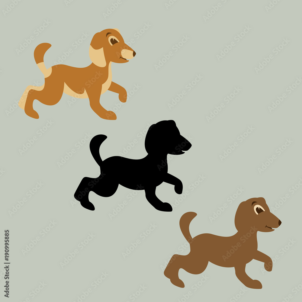 dog cartoon vector illustration flat style silhouette