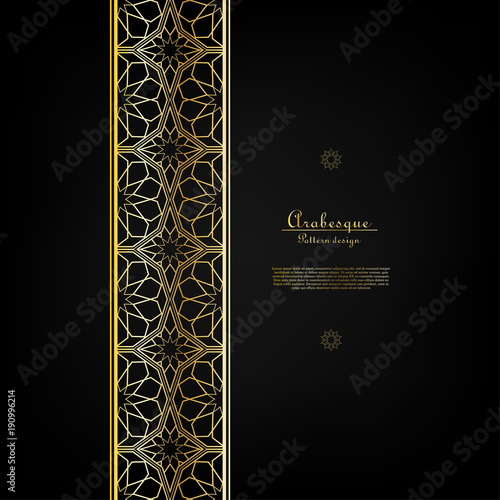 Arabesque islamic pattern classic gold background border vector