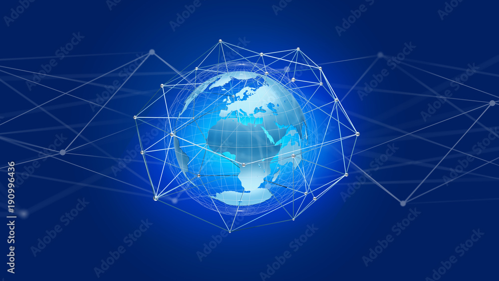 Connected network over a earth globe concept on a futuristic interface - 3d rendering