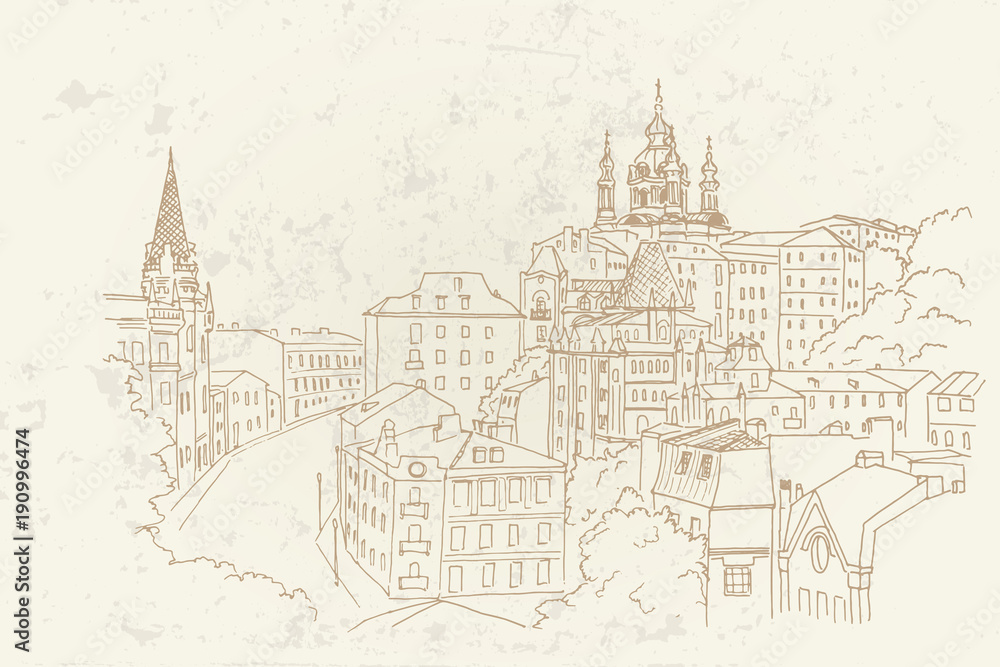 Vector Sketch of Andrew Descent in Kiev, Ukraine.