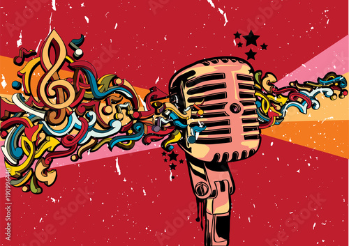 Vintage microphone on graffiti background
