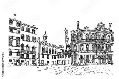 Vector sketch of architecture of Venice, Italy.