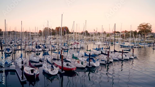 View of a quiet Pacific harbor as the sun sets. photo