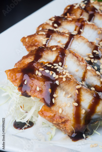 japanese cuisine. unagi or eel on the background