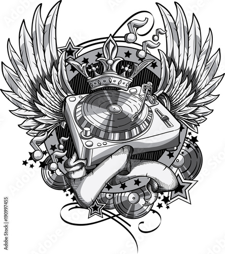 Winged turntable black and white emblem