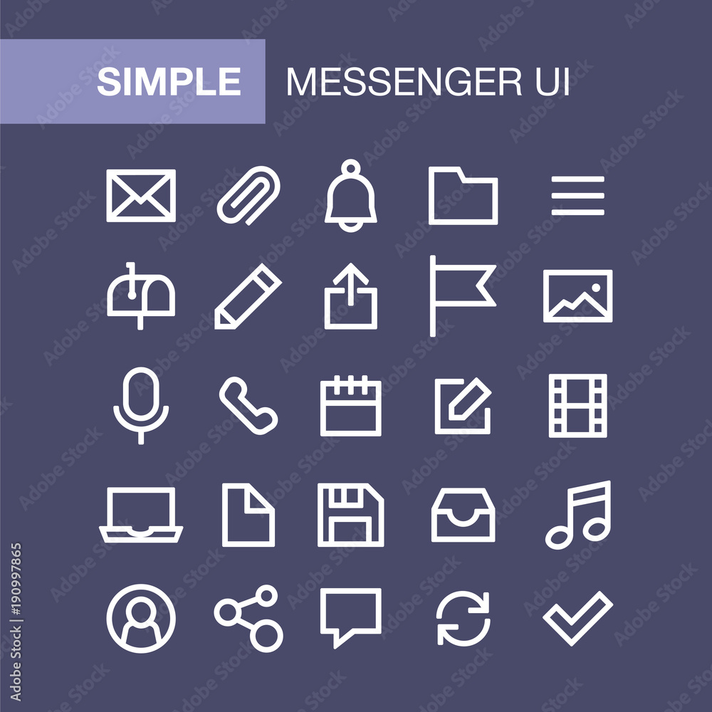Set of messenger icons for simple flat style ui design Set of messenger icons for simple flat style ui design