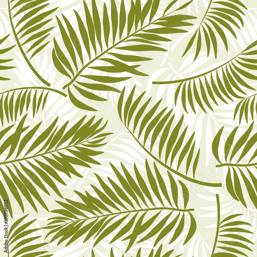 Tropical summer seamless pattern with leaves (palm, banana), vector illustration