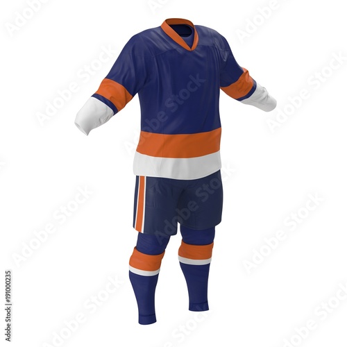 Hockey Clothes on white. 3D illustration