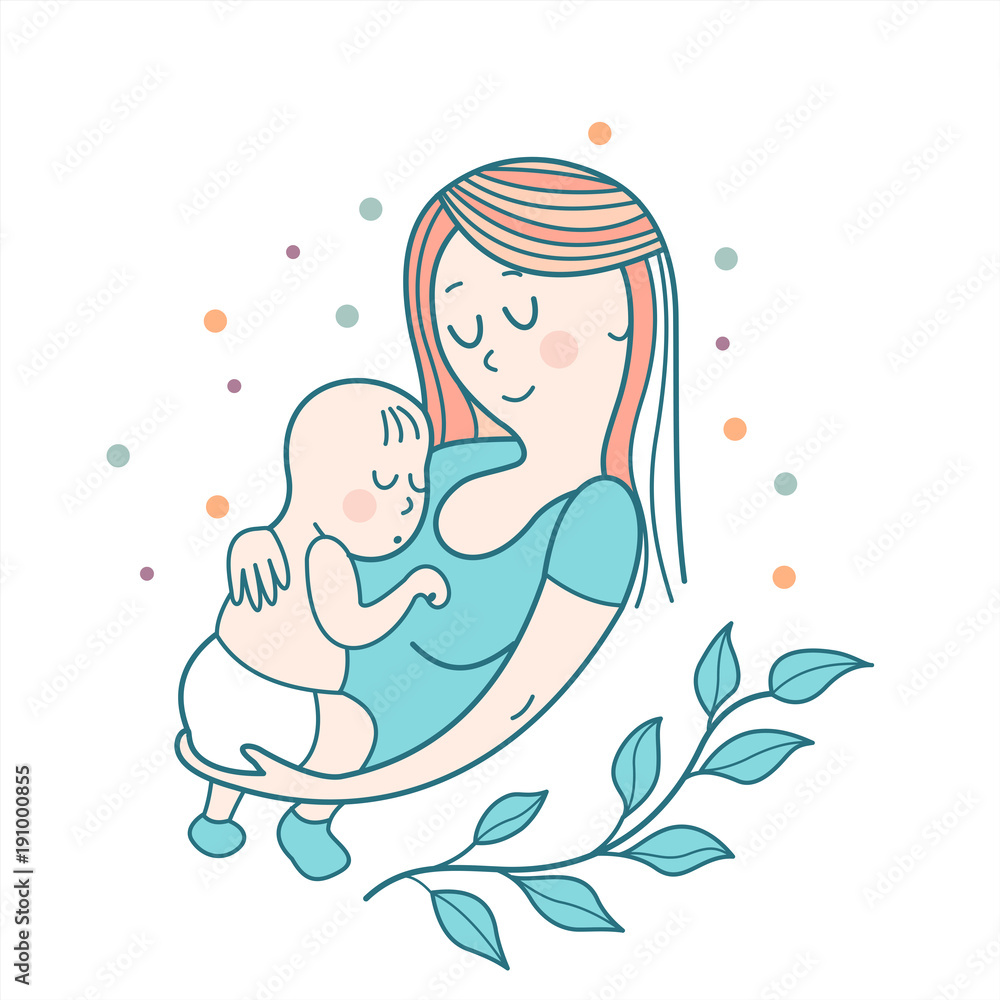 Plakat The mother and baby. Vector illustration