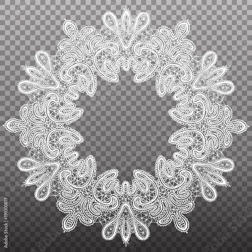 White round circled lace pattern. Vector isolated tapestry ornament.