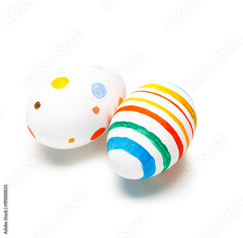 Two colorful easter eggs isolated over white background