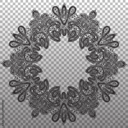 Black round napkin lace. Vector isolated ornament texture.