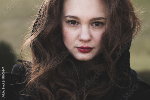 Beautiful long hair woman outdoor portrait