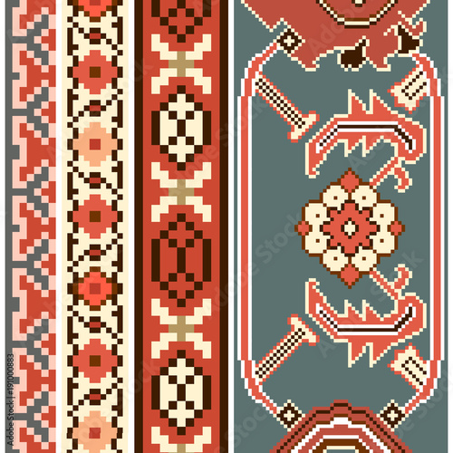 Ethnic carpet texture ribbon set. Vector ribbons collection of tribal pattern.