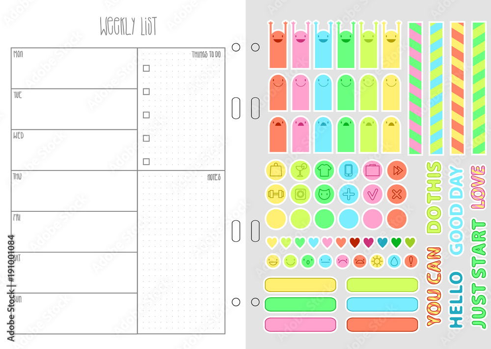 Organizer template with stickers, tags, strips and design elements ...