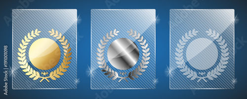 Glass trophy awards. Vector illustration. Three variant