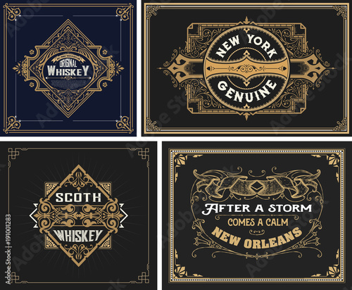 Retro card. Set of 4 templates. Vetor layered