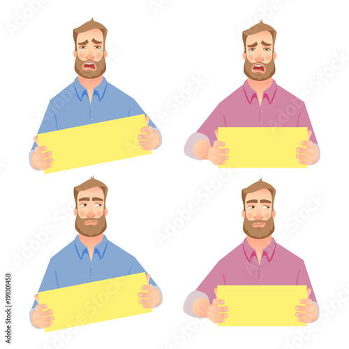 Businessman holding blank sign - set