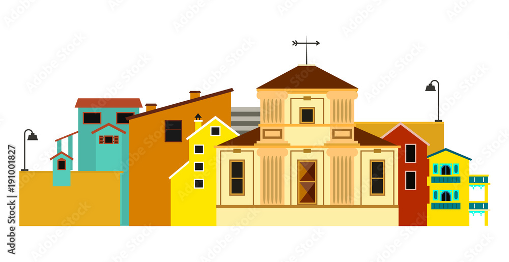 Urban landscape illustration. Vector isolated city buildings.