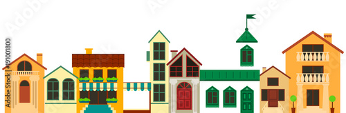 Old european town landscape. Vector colorful houses illustration.