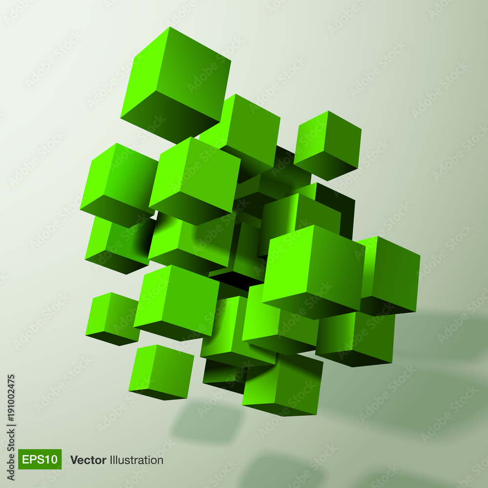 Abstract green 3d cubes. Vector illustration