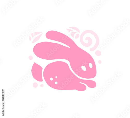 Vector flat cute funny hand drawn rabbit animal silhouette isolated on white background. Perfect for children goods store logo insignia, kid clothes and accessory prints, zoo logotype etc.