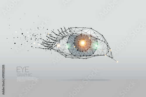 The particles, geometric art, line and dot of Eye graphic.