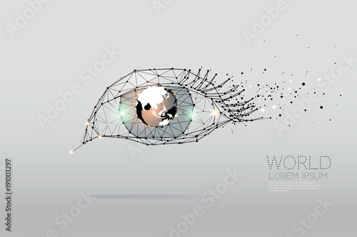 The particles, geometric art, line and dot of Eye graphic.