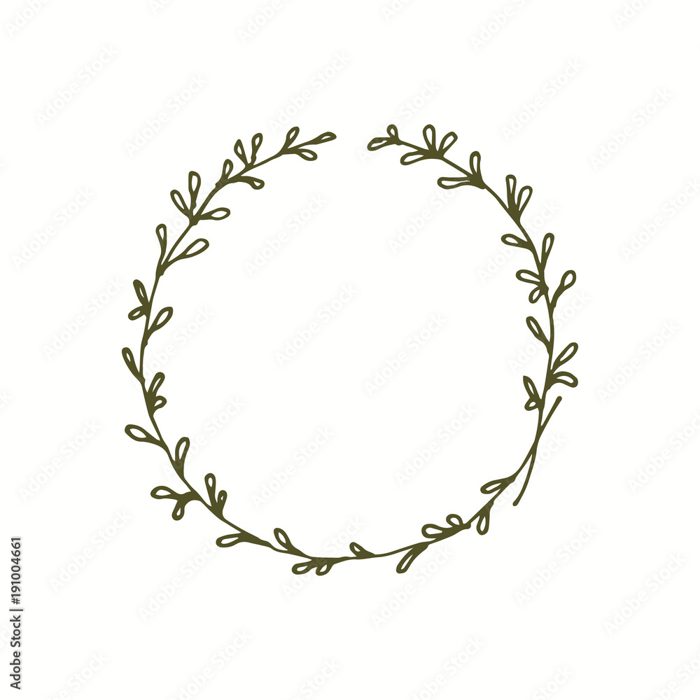 Wedding monogram wreath with line art leaves. Wedding monogram wreath with line art leaves.