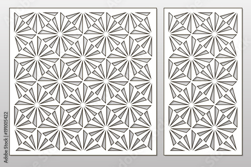 Template for cutting. Square, optical pattern. Laser cut. Set ratio 1:1, 1:2. Vector illustration.