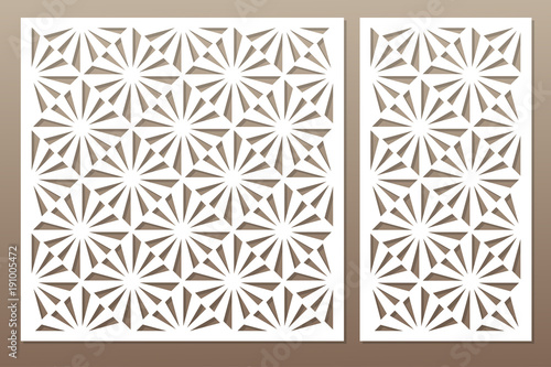 Template for cutting. Square, optical pattern. Laser cut. Set ratio 1:1, 1:2. Vector illustration.