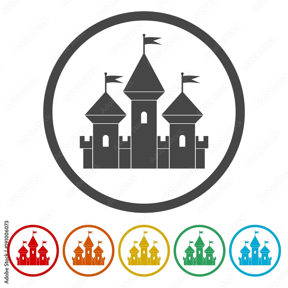 Castle icon, Vector castle icon, 6 Colors Included