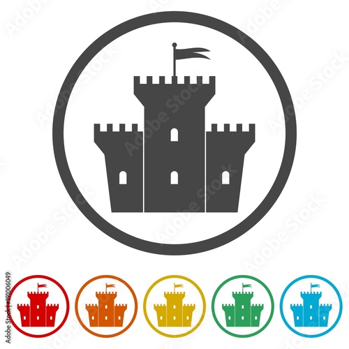 Castle icon, Vector castle icon, 6 Colors Included