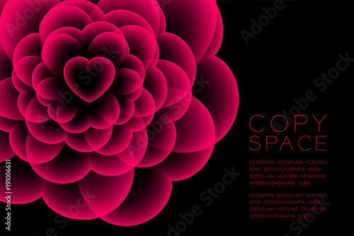 Heart flower X-ray symbol, love concept design illustration pink color isolated glow in the dark background, with copy space