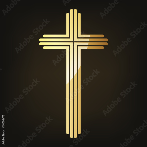 Golden Christian cross. Vector illustration.