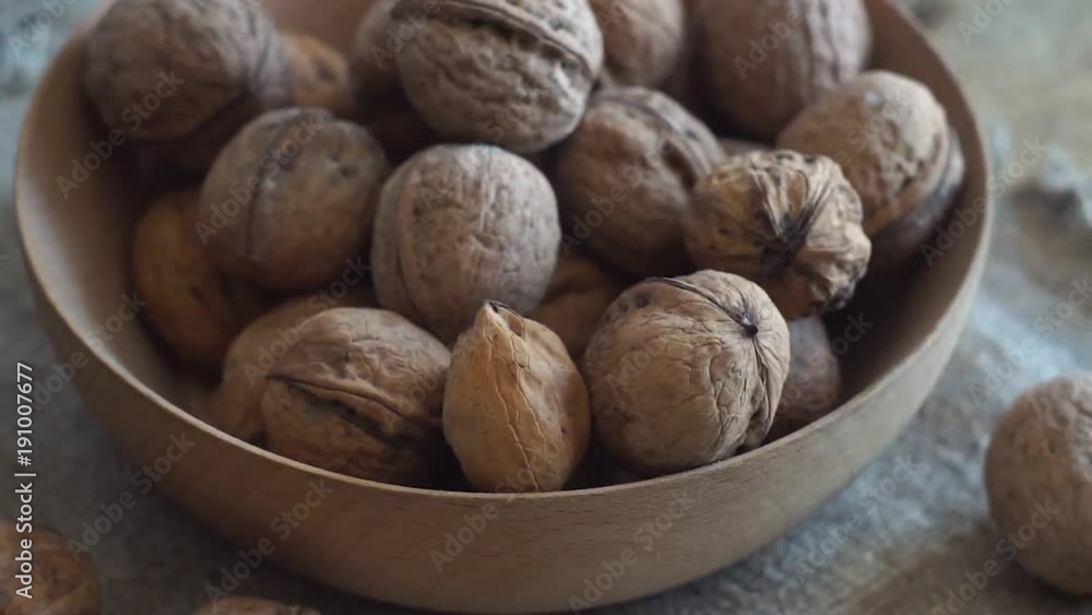Walnuts in bowl. Close up shot, Slide equipment used. Walnuts in bowl. Close up shot, Slide equipment used.