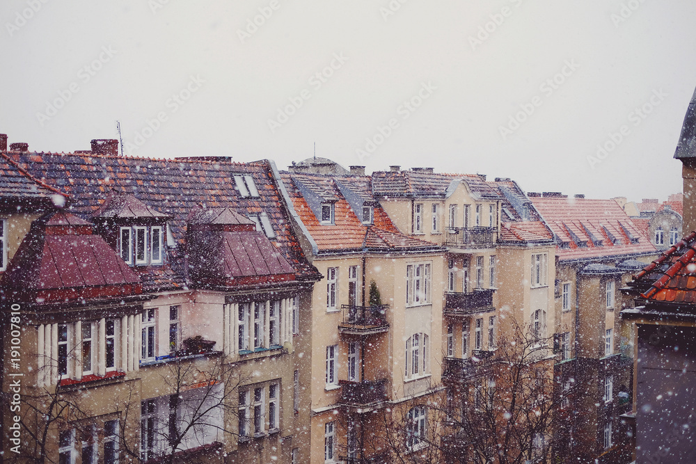 Snow and the roofs of old houses